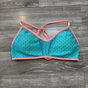 La Vie En Rose Aqua Women's Blue Pink Padded Bikini TOP ONLY Size XL